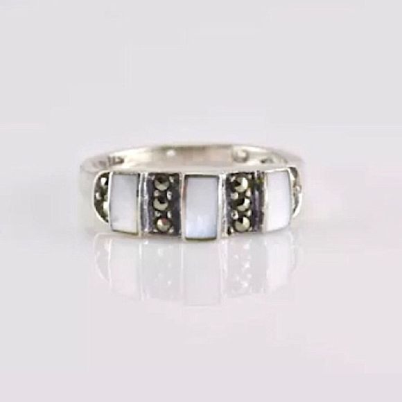 JUDITH JACK Sterling Silver MOP Marcasite Ring - Picture 1 of 8